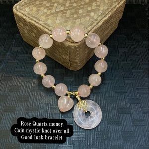 Rose Quartz money coin mystic knot & heart lucky charm bracelet 🔥